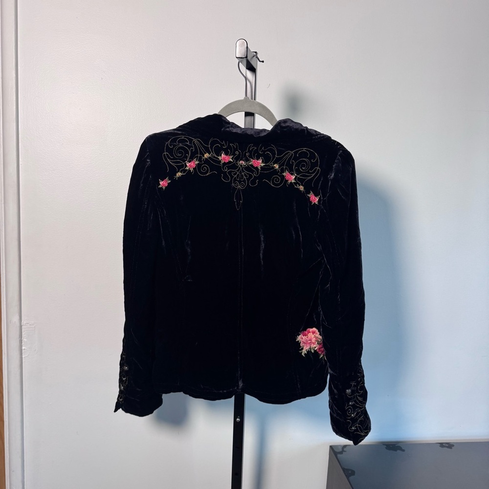 Johnny Was Black Velvet women’s jacket with Pink Floral embroidered Boho - Picture 6 of 10